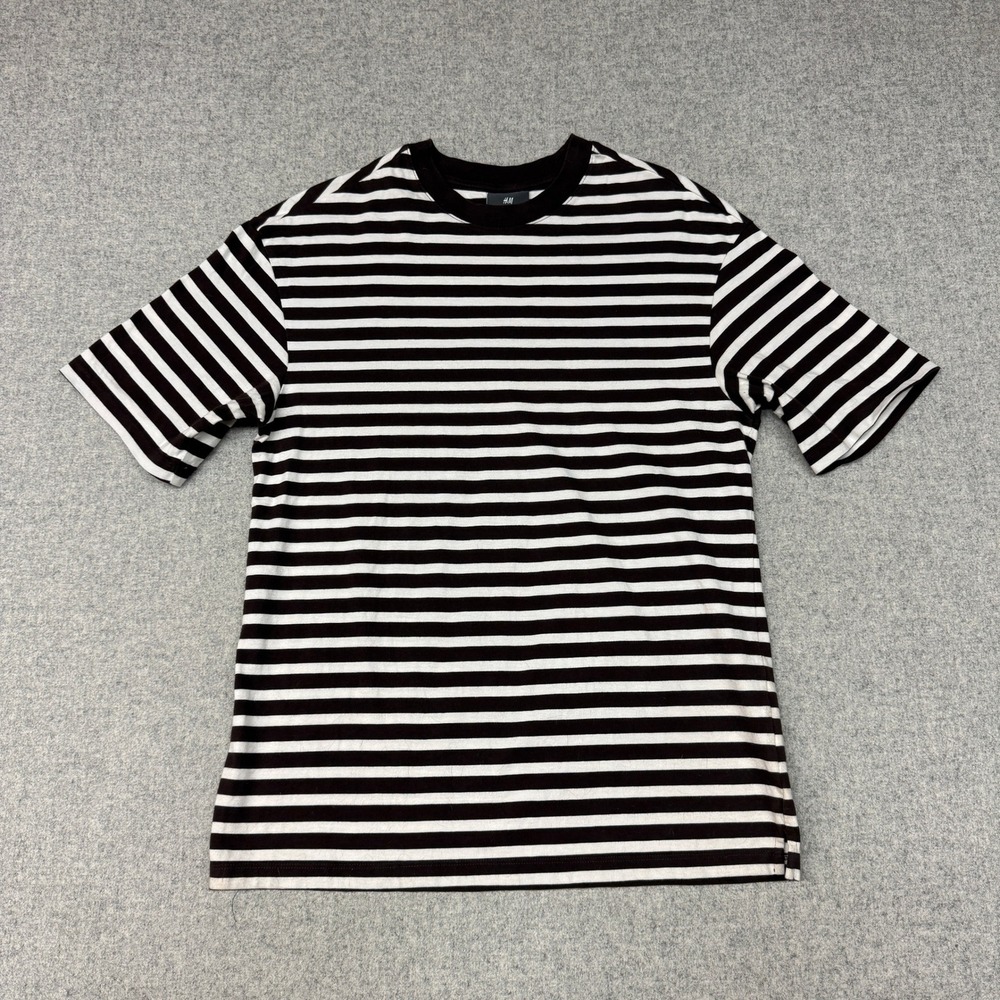 H&M T-Shirt Size Small Black White Striped Relaxed Fit Short Sleeve Cotton Tee